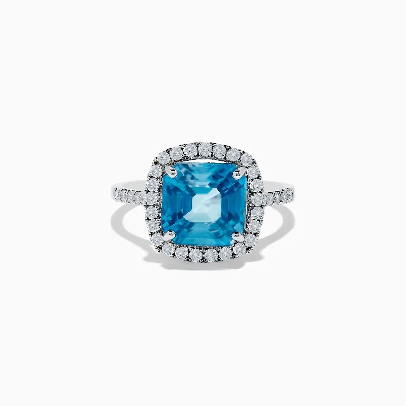 Subtle-carved ring-14K White Gold Blue Zircon and Diamond Ring