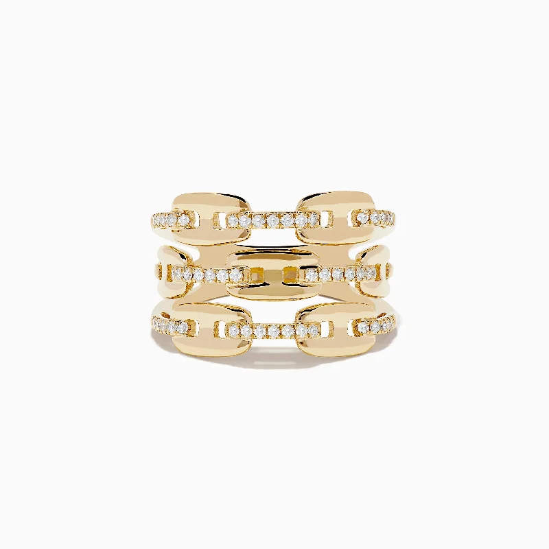 Heavy gold ring-D'oro 14K Yellow Gold Diamond Anchor Chain Ring