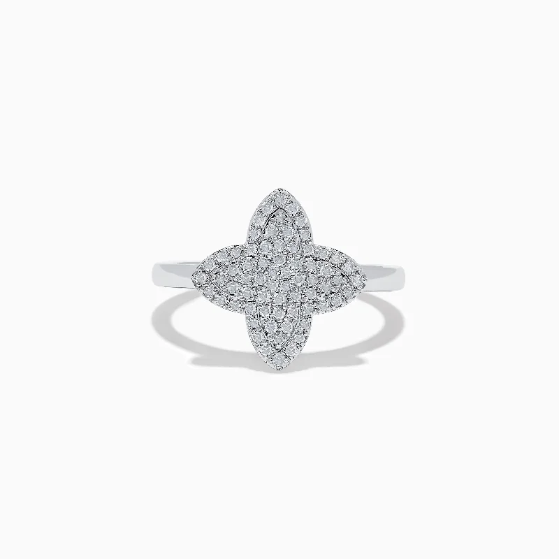 Folk grooved ring-Novelty 14K White Gold Diamond Clover Ring