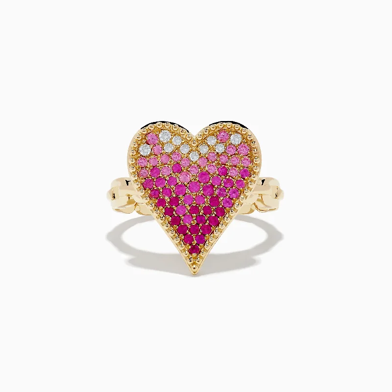 Pale morganite ring-Novelty 14K Yellow Gold Pink Sapphire and Diamond Heart Ring