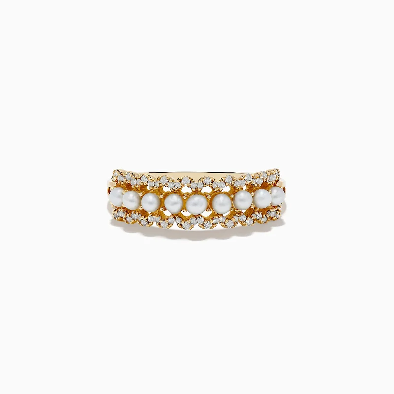 Curving band ring-14K Yellow Gold Pearl and Diamond Ring