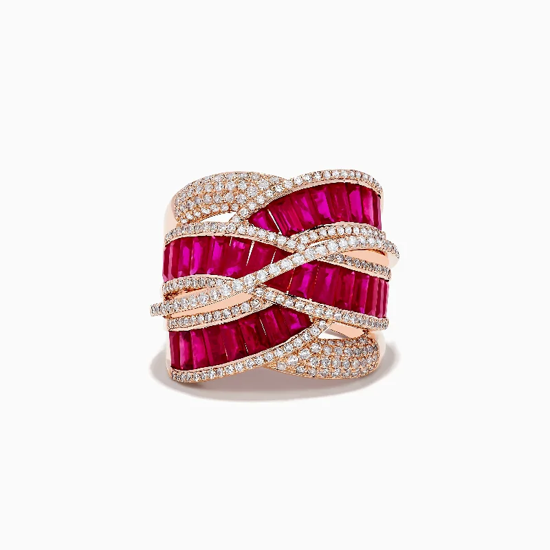 Brushed steel ring-Ruby Royale 14K Rose Gold Ruby and Diamond Cocktail Ring