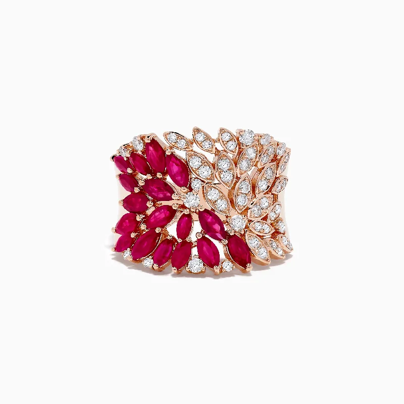 Crafted gold ring-Ruby Royale 14K Rose Gold Marquise Cut Ruby and Diamond Cocktail Ring