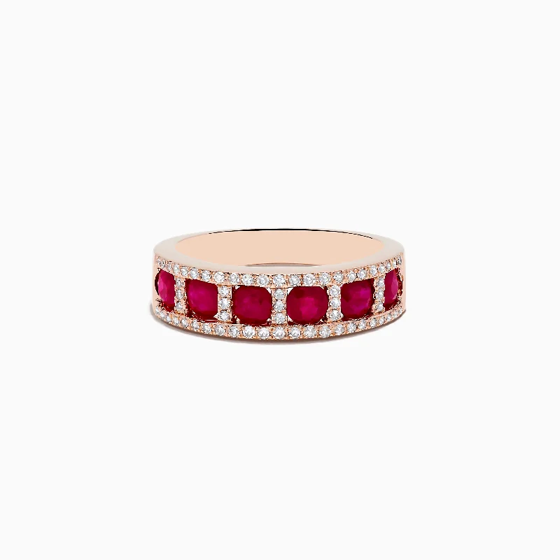 Crafted gold ring-Ruby Royale 14K Rose Gold Ruby and Diamond Band