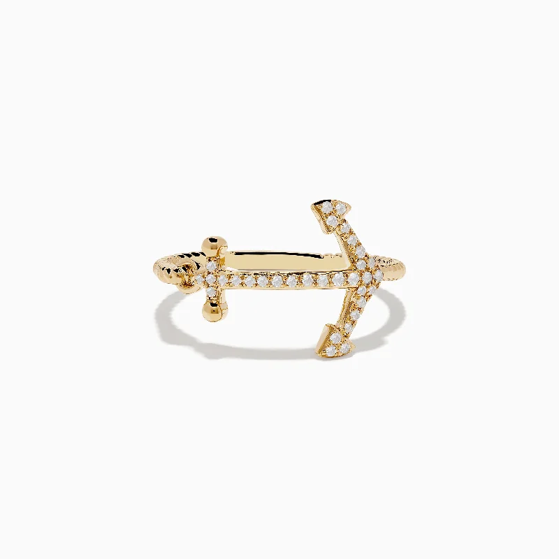 Inset gem ring-Seaside 14K Yellow Gold Diamond Anchor Ring