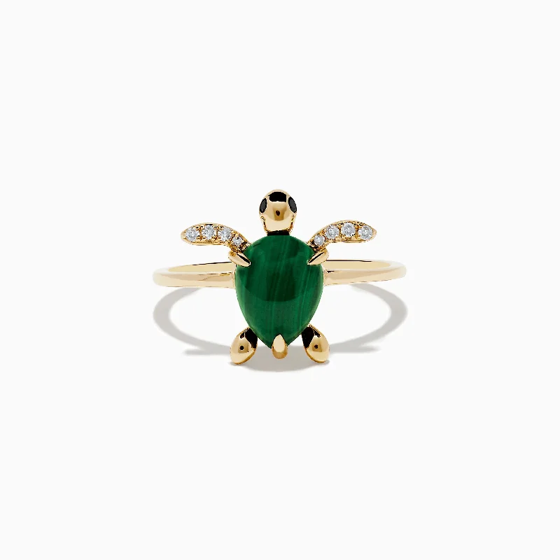 Four-stone ring-Seaside 14K Yellow Gold Malachite and Diamond Turtle Ring