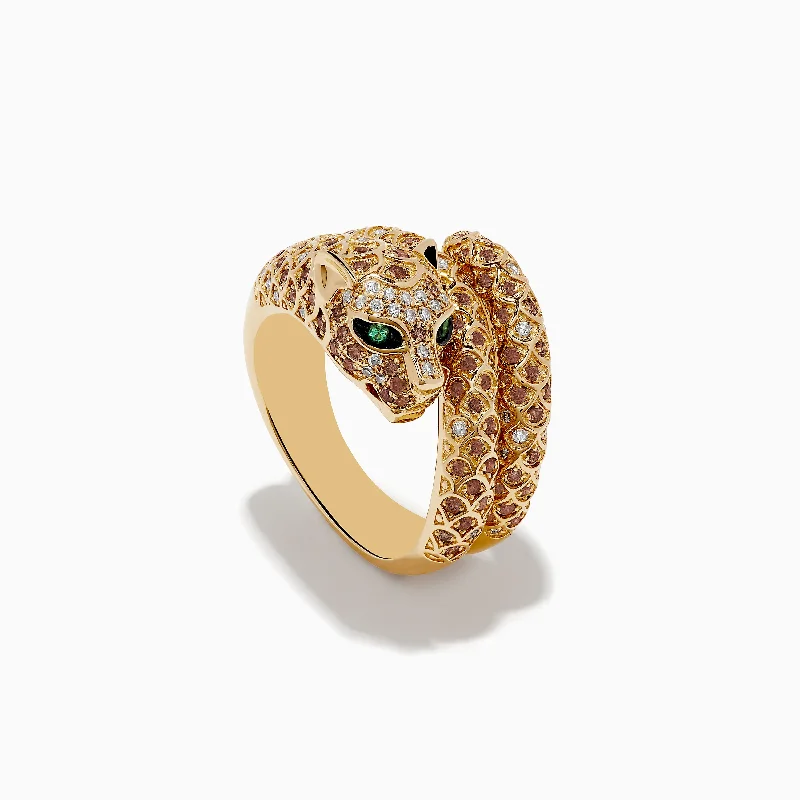 Nonagonal stone ring-Signature 14K Yellow Gold Emerald, Espresso, and White Diamond Ring