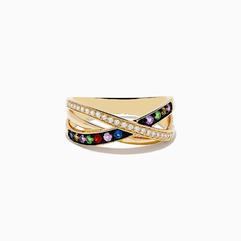 Tesselated design ring-Watercolors 14K Yellow Gold Multi Sapphire and Diamond Ring