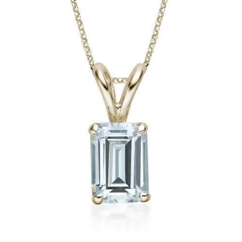 Open-slot necklace-Emerald Cut solitaire pendant with 1 carat* diamond simulant in 10 carat yellow gold