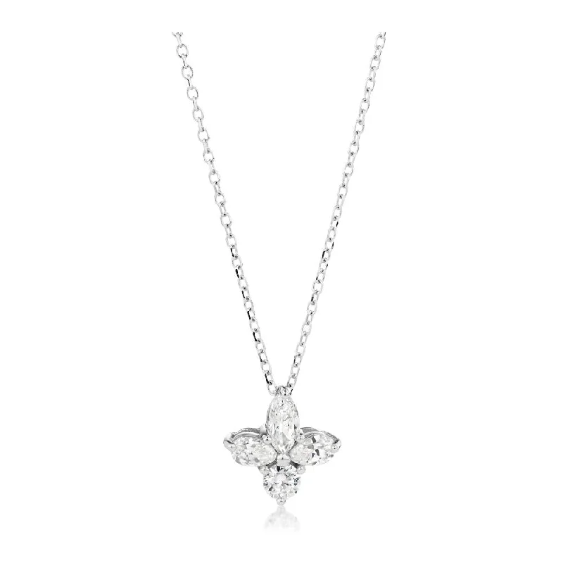 Hand-grooved necklace-Fancy pendant with 0.64 carats* of diamond simulants in 10 carat white gold