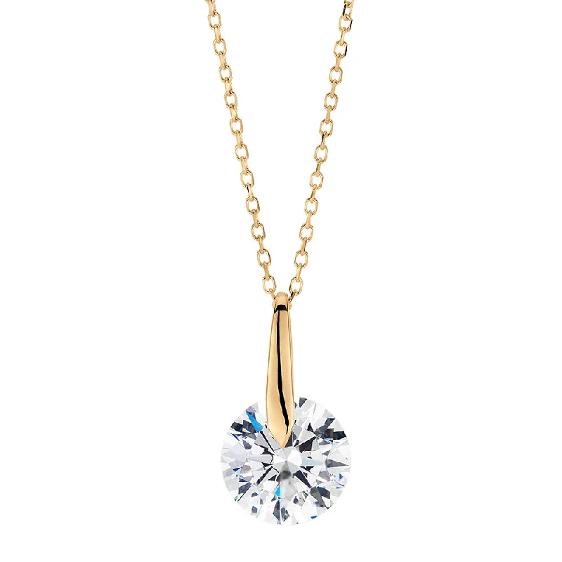 Offset stone necklace-Fancy pendant with 2.04 carat* diamond simulant in 10 carat yellow gold