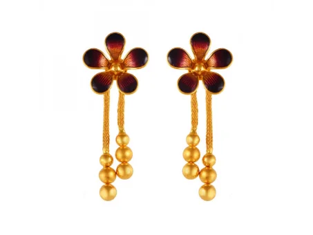 Inset gem earrings-Floral 22k Gold Drop Earrings With Meenakari Work