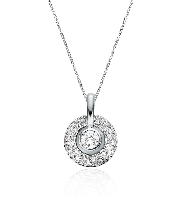 Glowing quartz necklace-Halo pendant with 1.75 carats* of diamond simulants in sterling silver