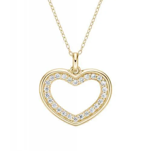 Satin titanium necklace-Heart pendant with 0.45 carats* of diamond simulants in 10 carat yellow gold