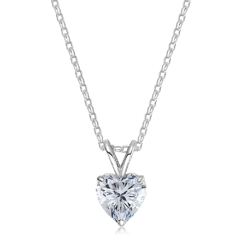 Patterned glaze necklace-Heart solitaire pendant with 2 carat* diamond simulant in 10 carat white gold