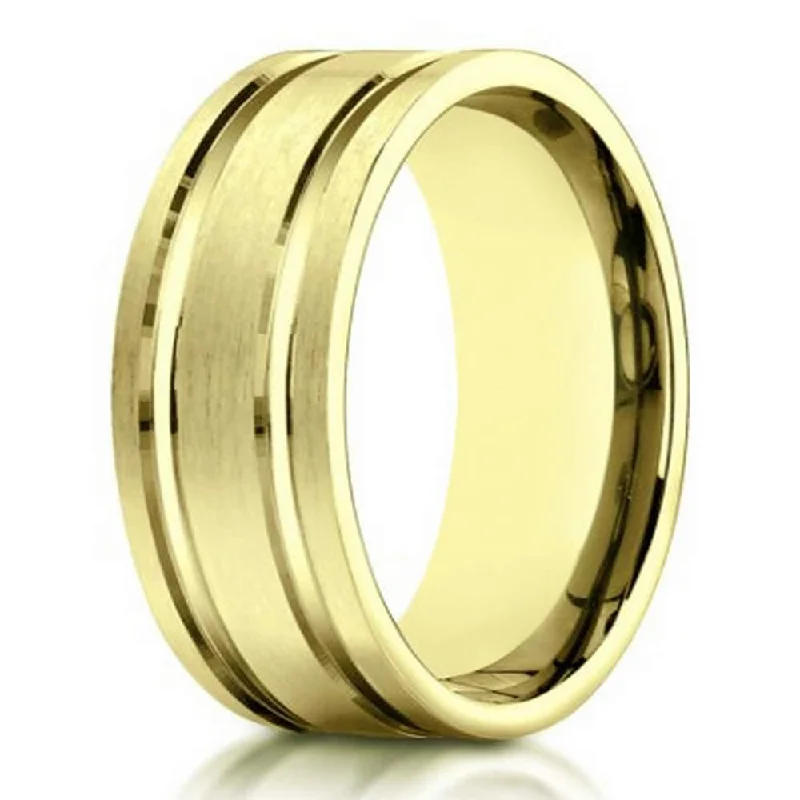 Radiant zircon ring-Men's 10K Yellow Gold Wedding Ring With Polished Lines | 8mm