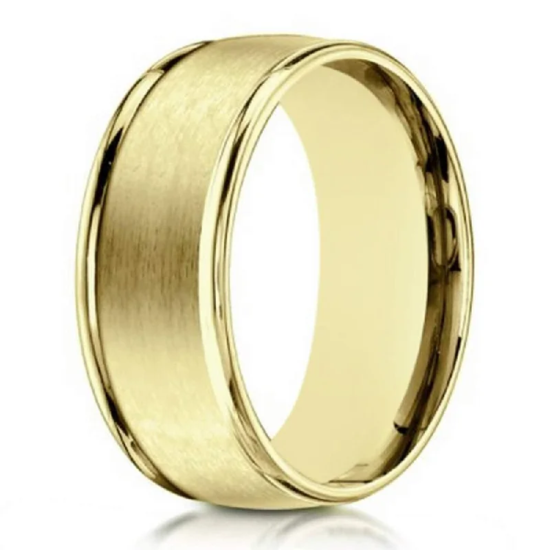 Tattered rim ring-Designer 10K Yellow Gold Men's Ring With Polished Edges | 8mm