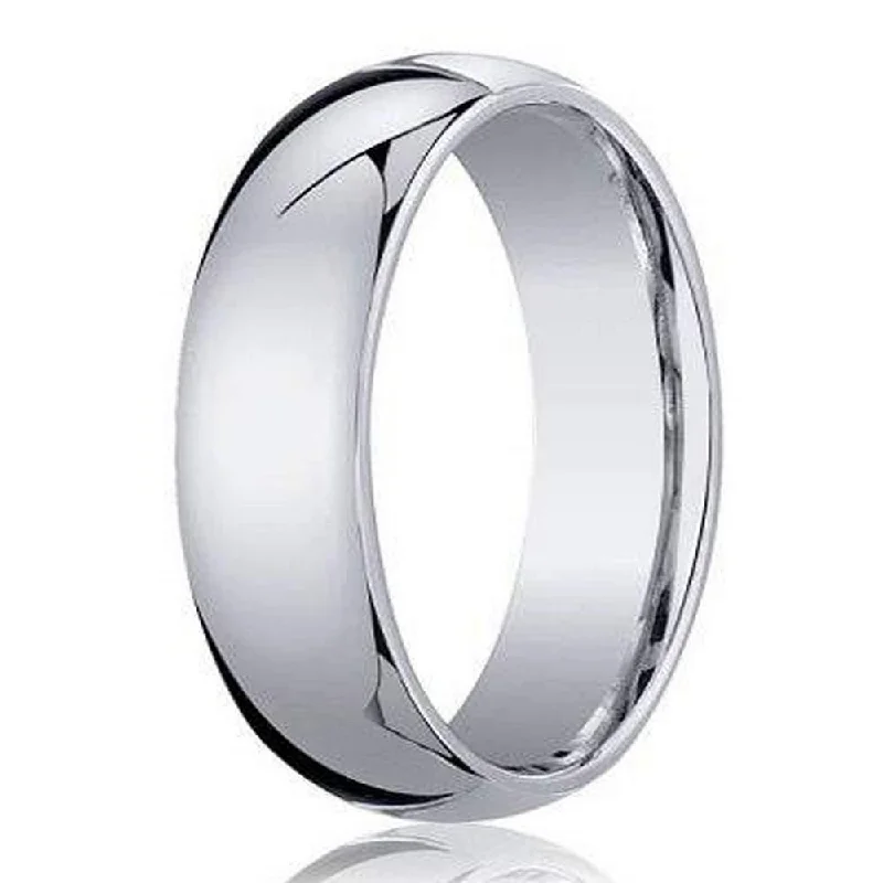 Dimpled ring-6mm Domed Comfort-fit 10K White Gold Wedding Band