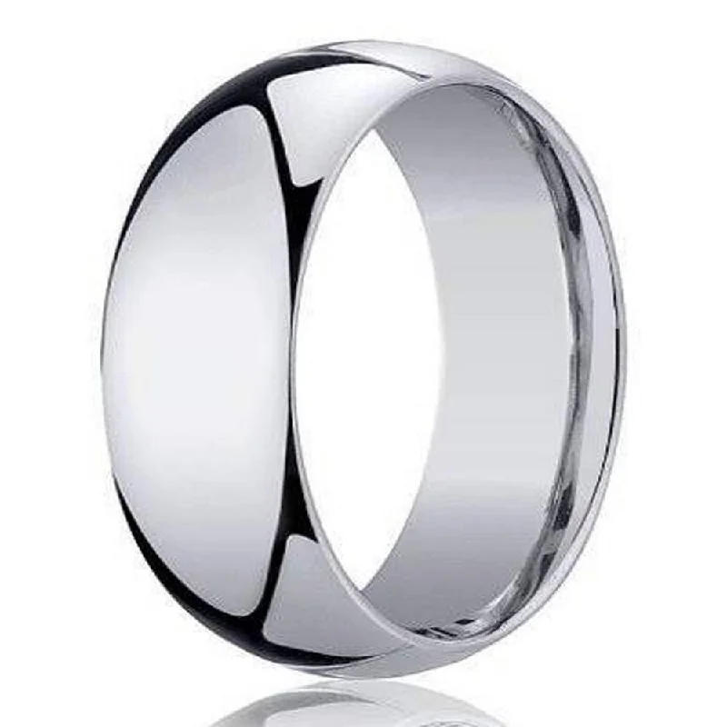 Wire-curve ring-Men's 8mm Domed Comfort Fit 14k White Gold Wedding Band