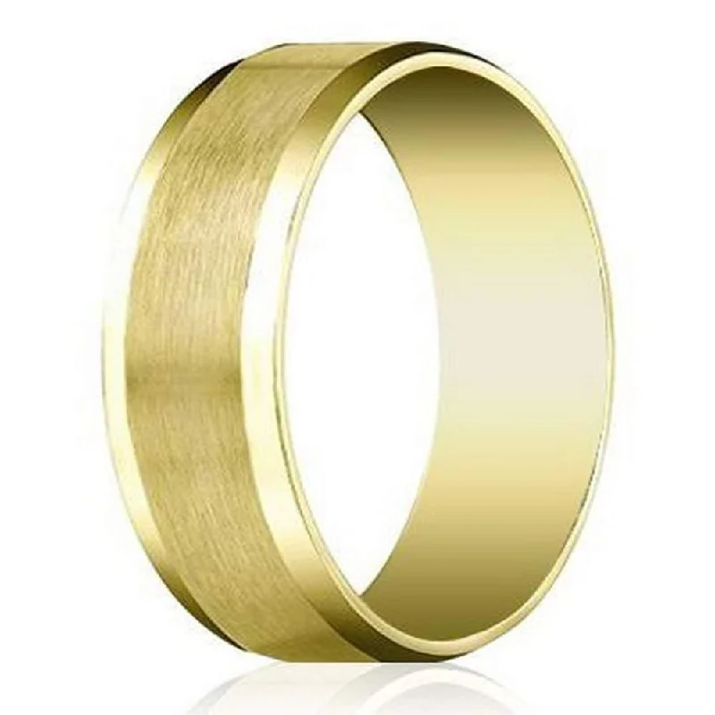 Glowing quartz ring-8mm Men's Beveled Edge Satin Finish Comfort Fit 14KY Gold Wedding Band