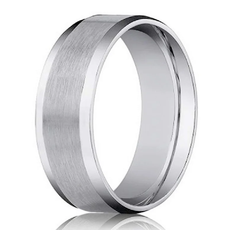 Dimpled ring-Designer 14K White Gold Men's Wedding Ring, Beveled Edge | 4mm