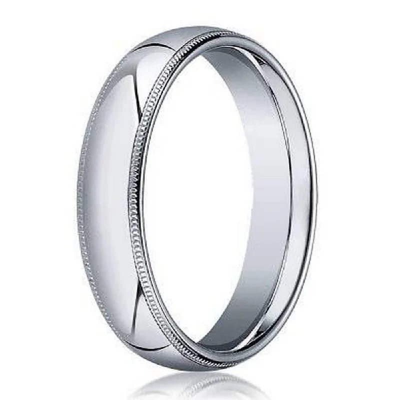 Stellar burst ring-Men's 4mm Domed Milgrain Polished Finish Comfort Fit 14k White Gold Band