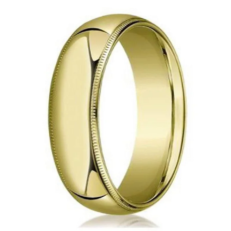 Glowing quartz ring-Men's 8mm Domed Milgrain Polished Finish Comfort Fit 14k Yellow Gold Wedding Band