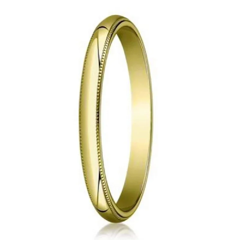 Grooved pattern ring-Designer 2 mm Traditional Fit Milgrain 10K Yellow Gold Wedding Band