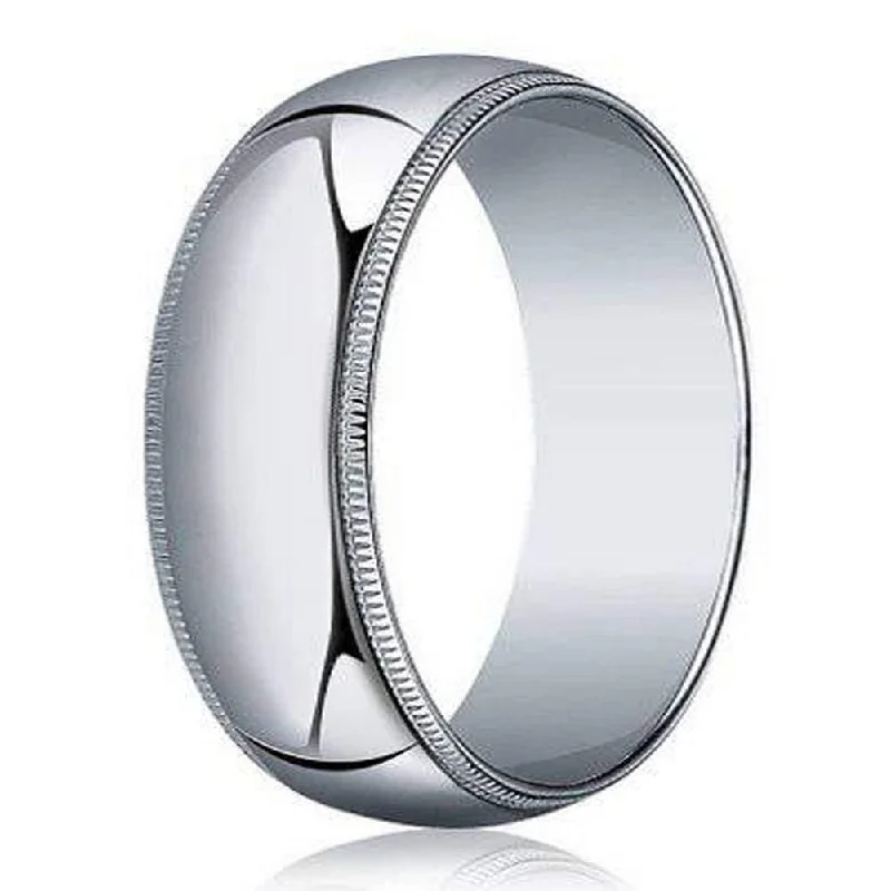 Glowing minimalist ring-Men's 6mm Traditional Fit Milgrain 14k White Gold Wedding Band