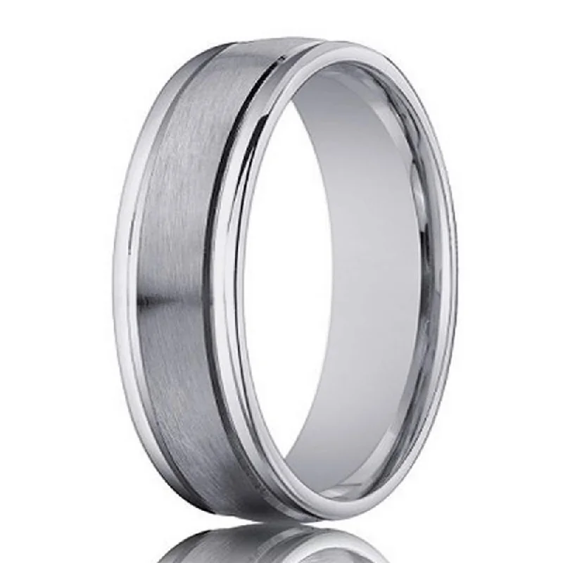 Five-heart ring-Designer 14K White Gold Men's Wedding Band, Polished Edges | 4mm