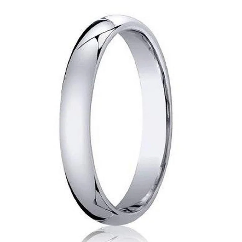 Satin gold ring-Men's 18K White Gold Domed Profile Designer Wedding Ring | 3mm