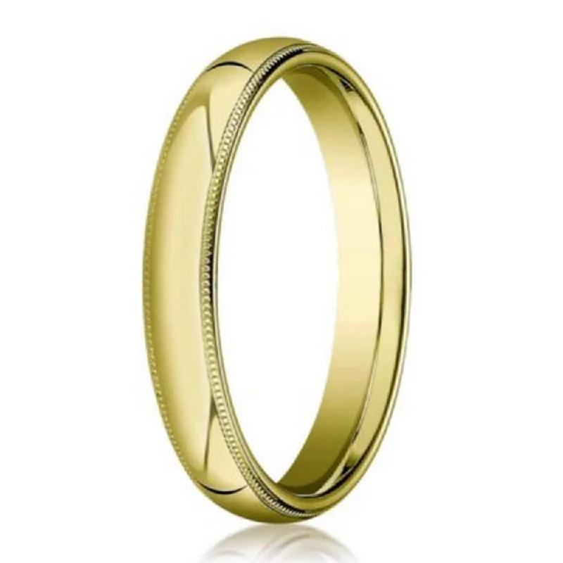 Hand-grooved ring-18K Yellow Gold Men's Designer  Band with Milgrain Edges | 3mm