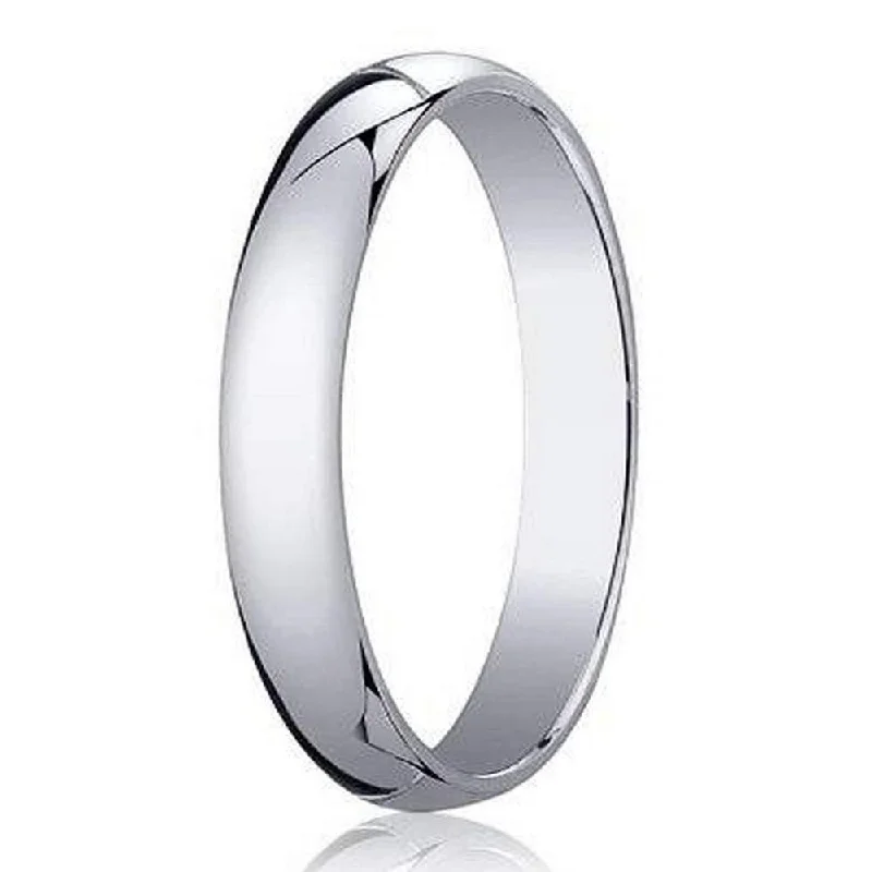 Rounded stone ring-Men's 18K White Gold Designer Wedding Ring, Domed Profile | 3mm