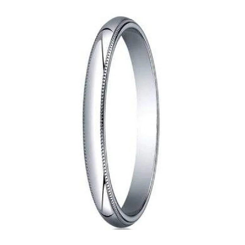 Delicate silver ring-Men's Designer Milgrain Edge Wedding Band in 18K White Gold | 2mm