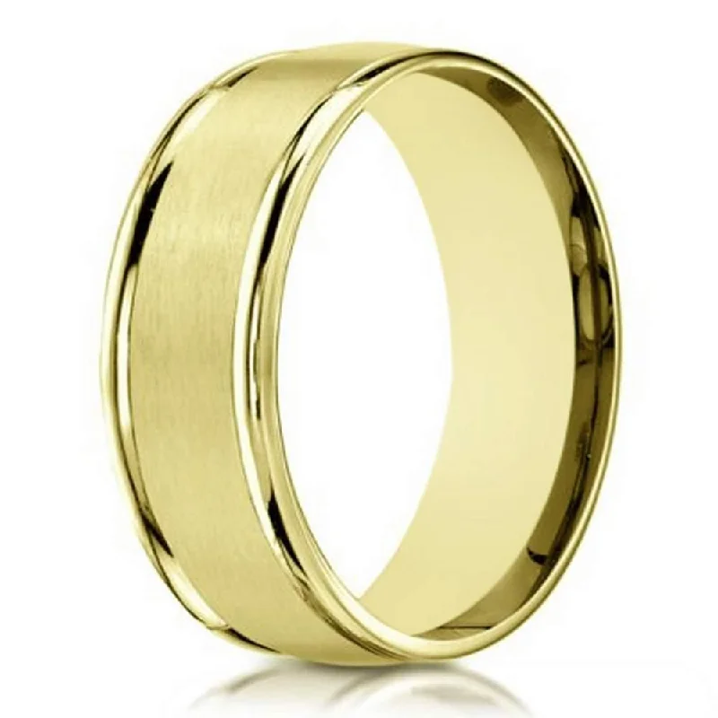 Speckled stone ring-Men's Designer Wedding Band in 18K Yellow Gold, Satin Finish | 6mm