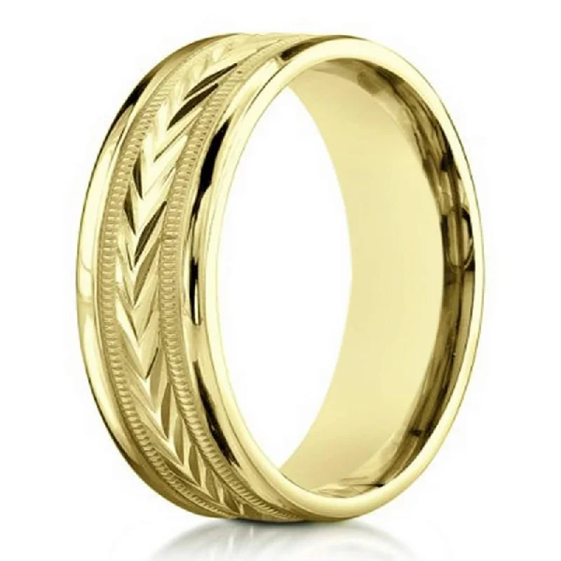 Open-horizon ring-6mm Carved Comfort-fit 10K Yellow Gold Polished Finish Wedding Band