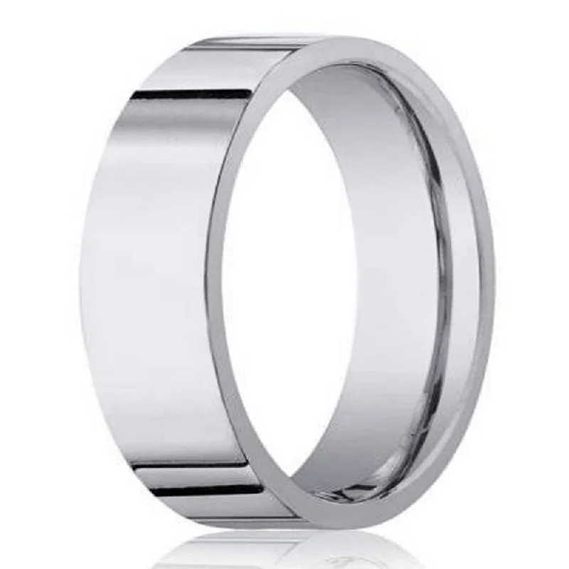 Brushed steel ring-Men's Designer 18K White Gold Wedding Band with Flat Profile-6MM