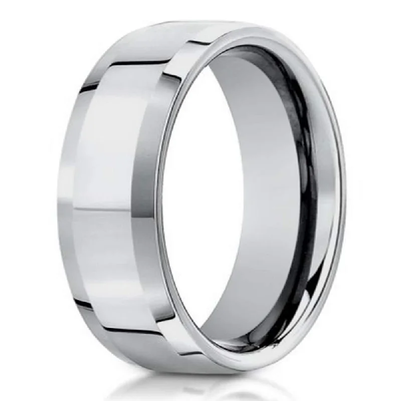 Sun glow ring-14K White Gold Designer Men's Wedding Band, Polished Edges, 4mm