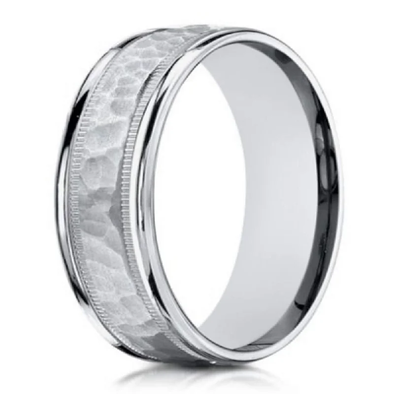 Prism crystal ring-Men's White Gold 14K Band, Milgrain Borders | 6 mm