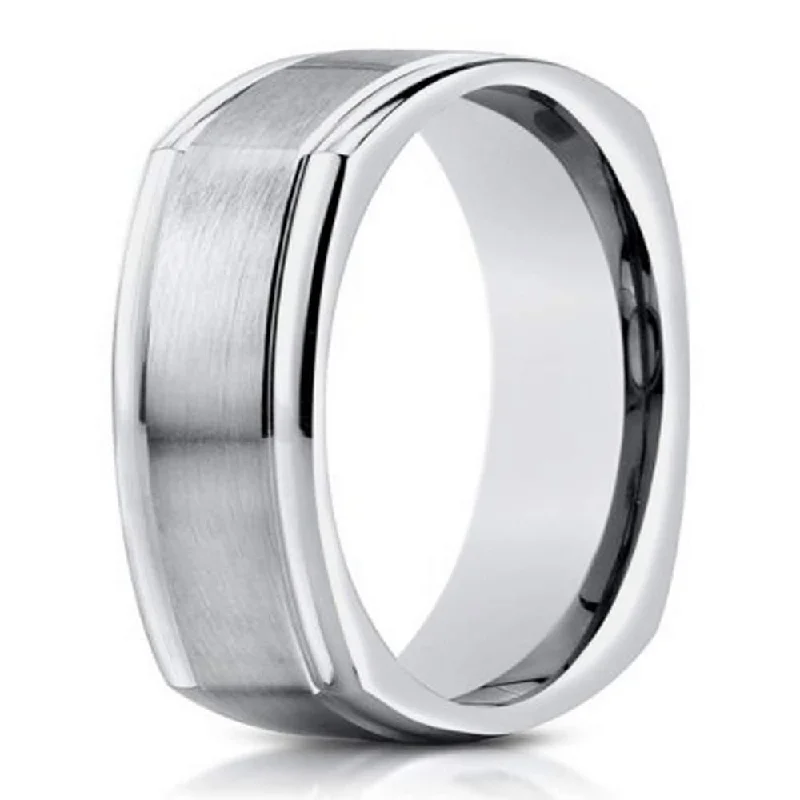 Radiant silver ring-7mm Designer Men's 14k Satin Finish White Gold Square Ring