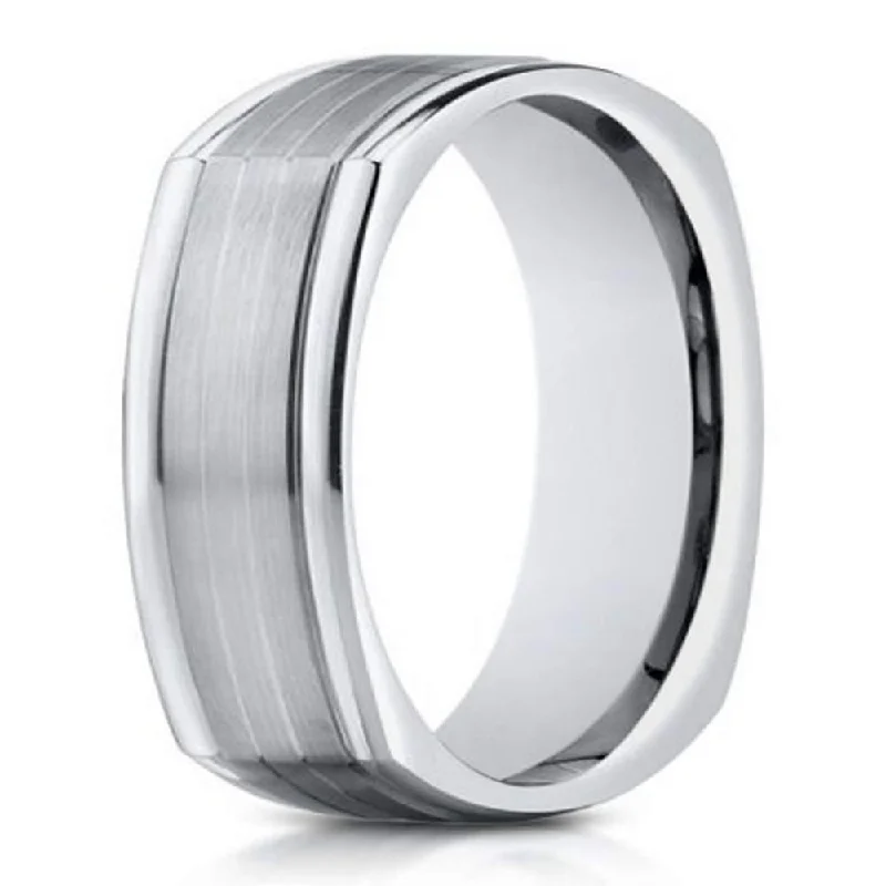 Parted-tier ring-Men's White Gold 14K Fashion Ring, Squared Off Profile | 7mm