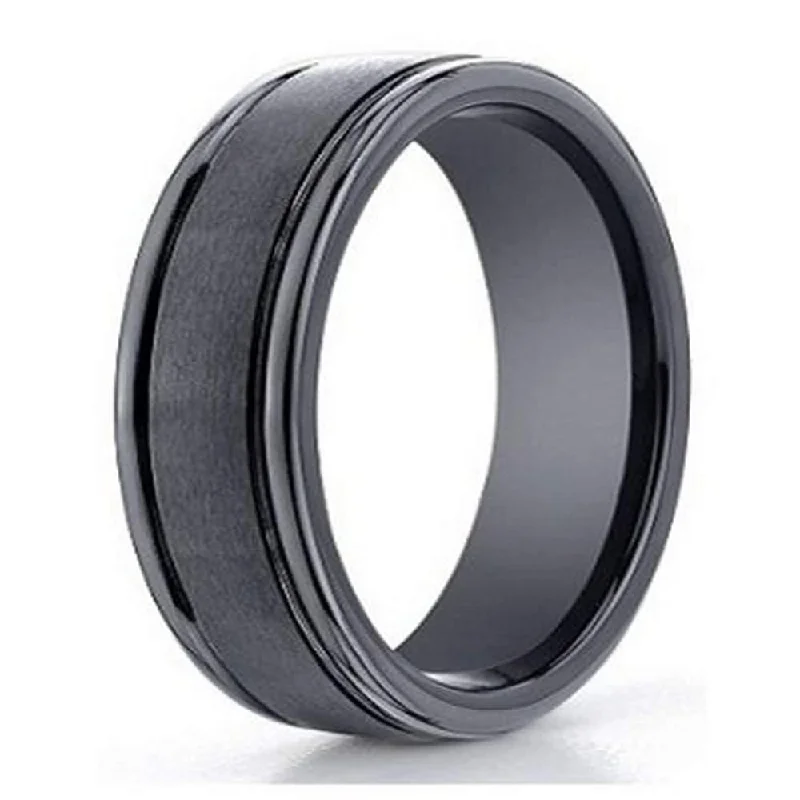 Brushed steel ring-Designer Men's Seranite Wedding Ring, Polished Rounded Edges, 6mm