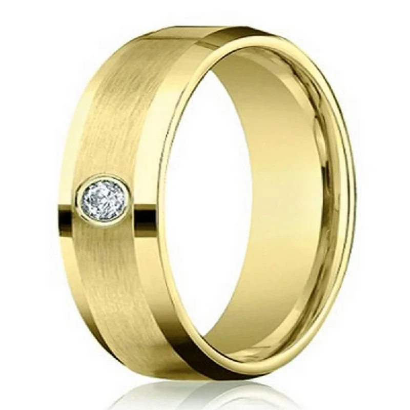 Angled stone ring-Mens 4mm 14k Yellow Gold Diamond Band with Satin Finish