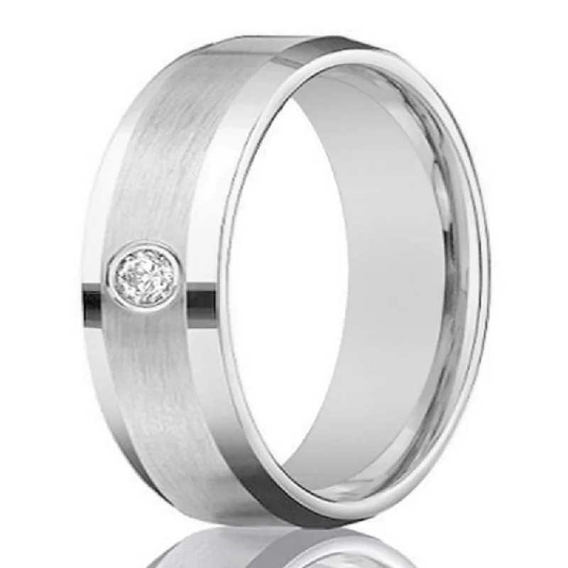 Fine-level ring-Mens 4mm 14k White Gold Diamond Band with Satin Finish