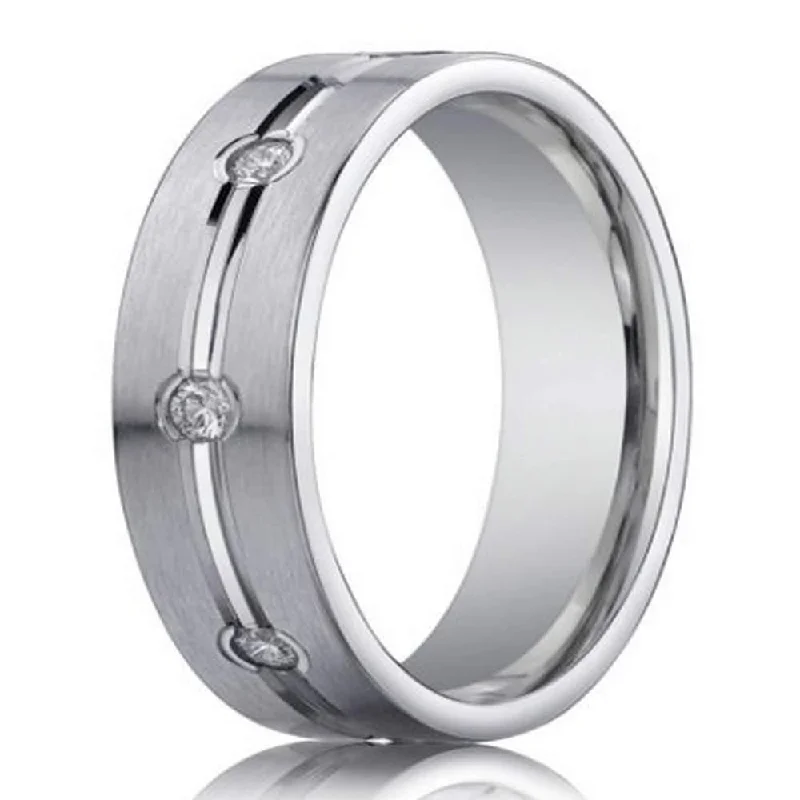 Slack coil ring-Men's White Gold Wedding Ring with 8 Diamonds | 6mm