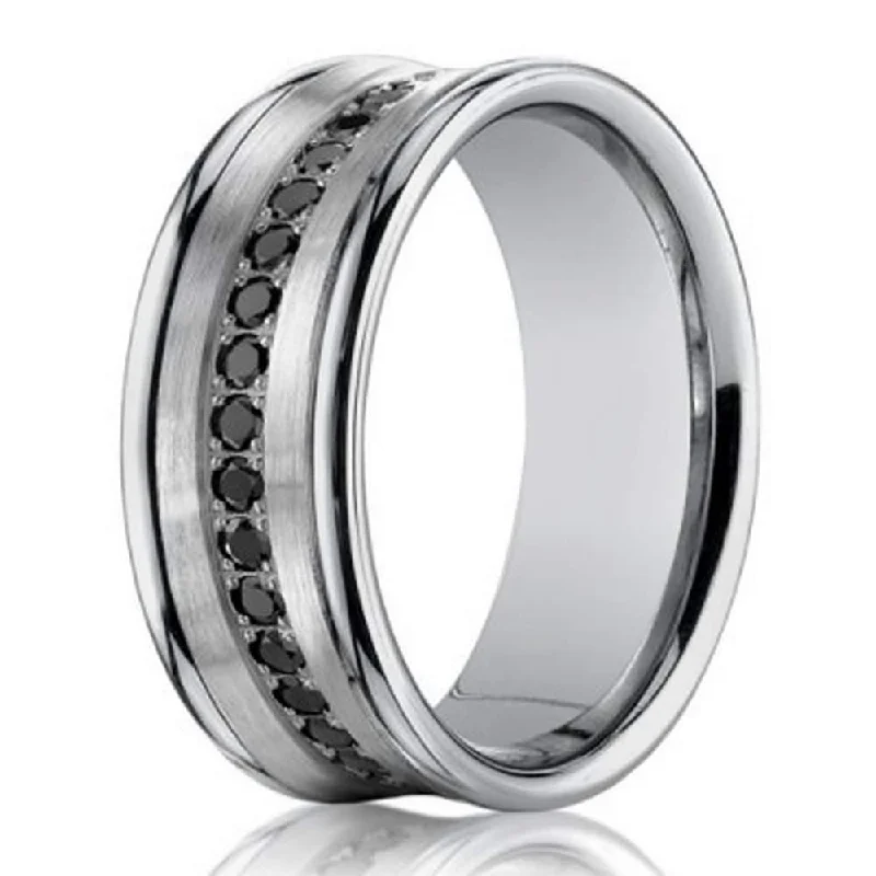 Rounded stone ring-Men's White Gold Wedding Ring with 16 Diamonds | 7.5mm