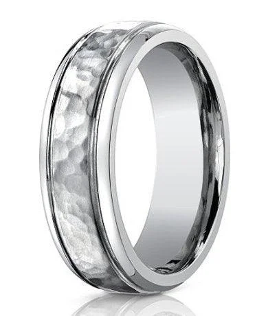 Buried ring-7mm Men's Benchmark Titanium Wedding Ring with Hammered Finish