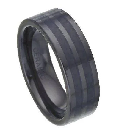 Vivid topaz ring-Black Ceramic Ring With Black Carbon Fiber Inlay-8mm