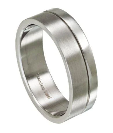 Ridge-set ring-Polished and Brushed Finish Stainless Steel Ring for Men | 8mm