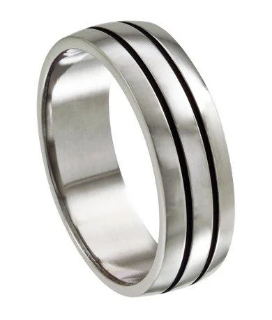 Raised-tier ring-Stainless Steel Wedding Ring with Deep Lines-7mm